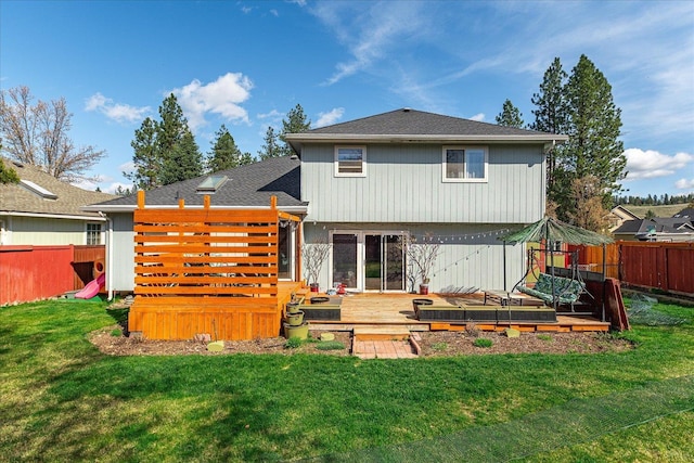 5905 W Excell Ave, Spokane, WA 99208 - back of property with a yard, a fenced backyard, and a wooden deck