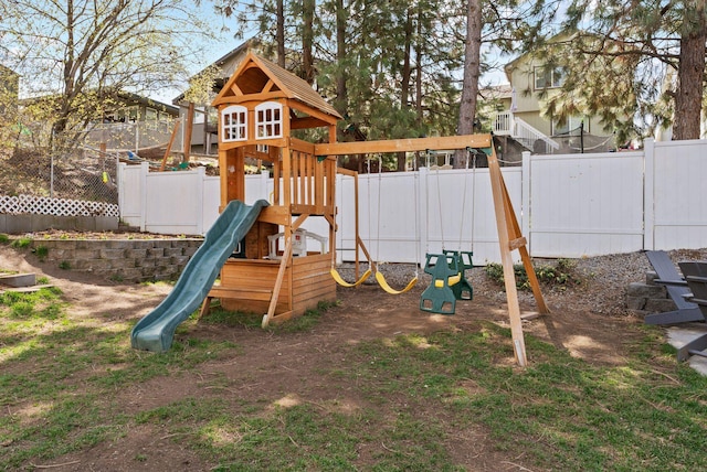 view of play area with fence