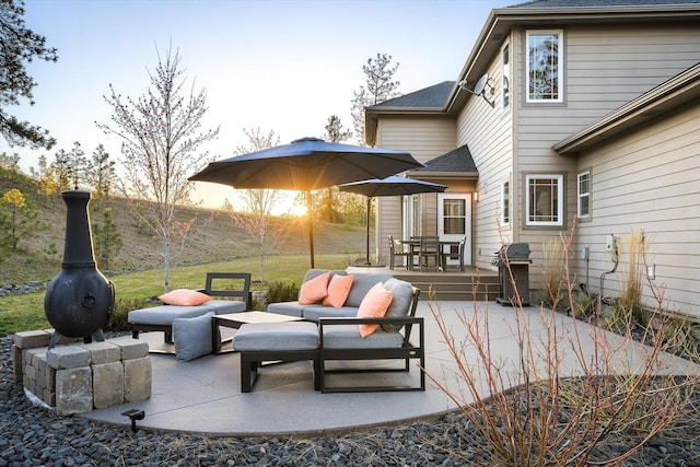 view of patio with grilling area and outdoor lounge area