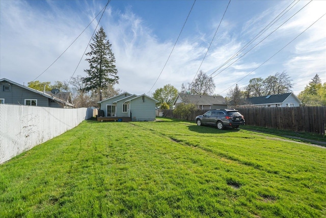 view of yard with a fenced backyard