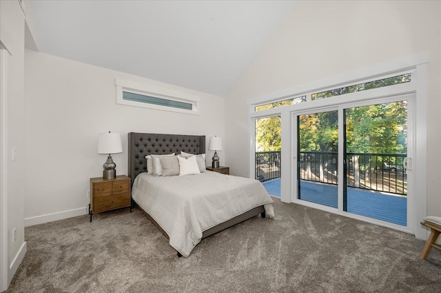 3022 S Manito Blvd, Spokane, WA 99203 - bedroom with baseboards, carpet, high vaulted ceiling, and access to outside