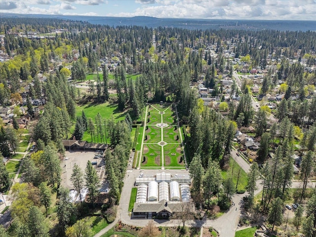 aerial view featuring a forest view