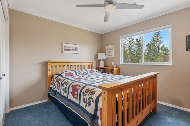 6901 W Depot Springs Rd, Cheney, WA 99004 - bedroom featuring ceiling fan, baseboards, ornamental molding, and carpet