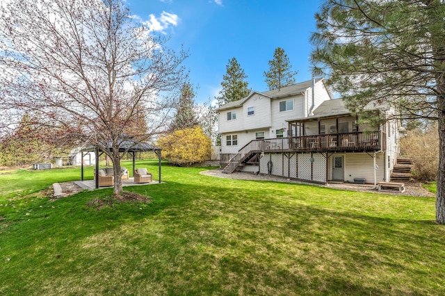 6901 W Depot Springs Rd, Cheney, WA 99004 - back of house with a gazebo, a wooden deck, stairs, a yard, and a sunroom