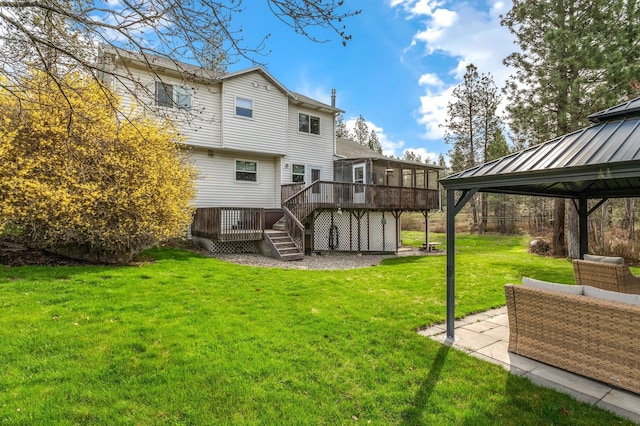 6901 W Depot Springs Rd, Cheney, WA 99004 - back of house featuring stairway, a patio area, a lawn, a gazebo, and a deck