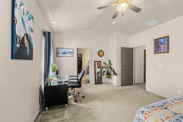 12827 W 3rd Ave, Airway Heights, WA 99001 - carpeted bedroom with vaulted ceiling, a desk, ceiling fan, and a walk in closet