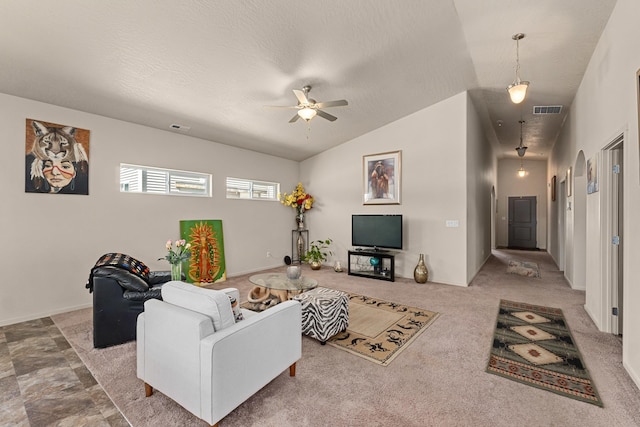 12827 W 3rd Ave, Airway Heights, WA 99001 - living room featuring ceiling fan and a textured ceiling