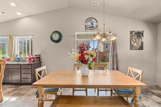 12827 W 3rd Ave, Airway Heights, WA 99001 - dining area featuring a chandelier, lofted ceiling, and recessed lighting