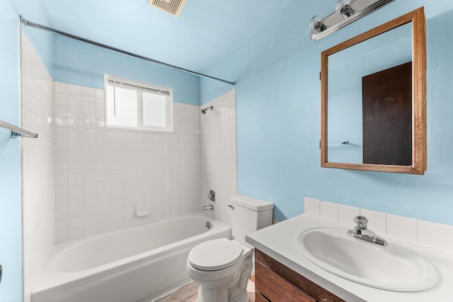 2310 E 1st Ave, Spokane, WA 99202 - bathroom with shower / bathing tub combination, visible vents, toilet, and vanity