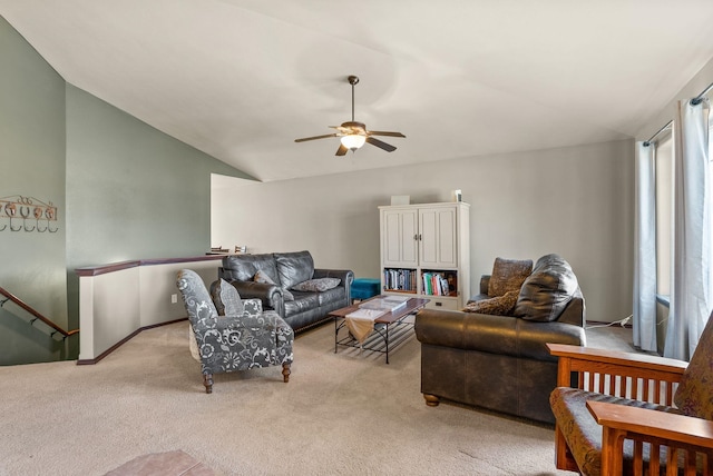 112 S Holiday Rd, Spokane Valley, WA 99016 - living room with lofted ceiling, a ceiling fan, and light colored carpet