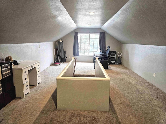 303 N Vernon St, Deer Park, WA 99006 - interior space featuring vaulted ceiling, carpet floors, and a textured ceiling