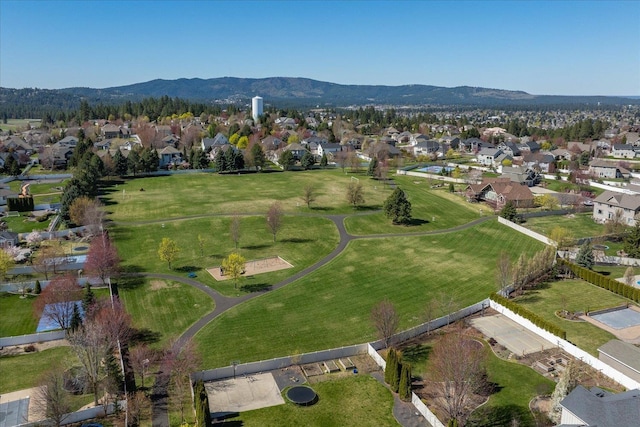 aerial view featuring a mountain view and a residential view