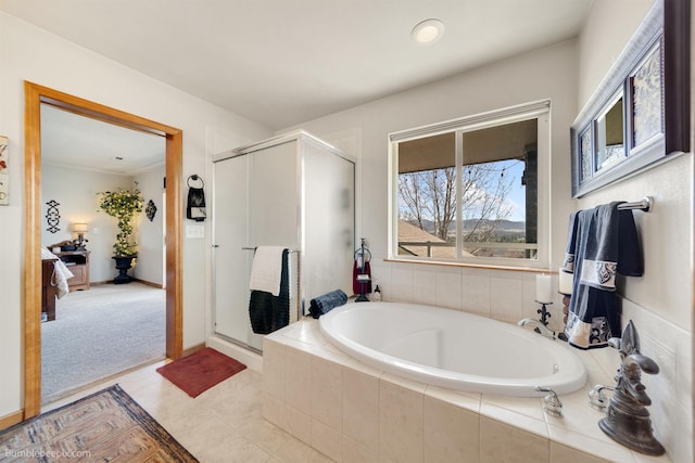 17202 E Morningside Ln, Greenacres, WA 99037 - full bathroom with a garden tub, baseboards, connected bathroom, and a shower stall