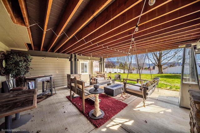 17202 E Morningside Ln, Greenacres, WA 99037 - view of patio / terrace with an outdoor living space with a fire pit and fence