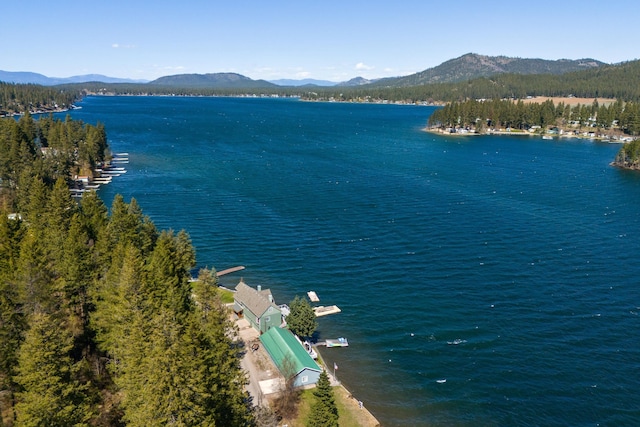 aerial view with a water and mountain view