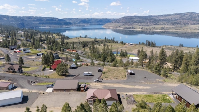 aerial view with a water and mountain view