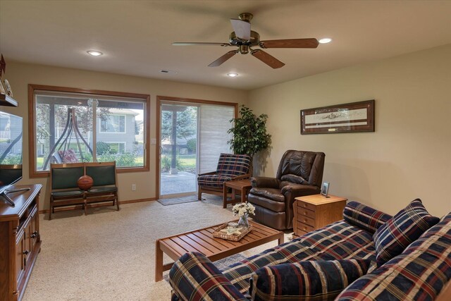 1511 N Lancashire Ln, Liberty Lake, WA 99019 - living area with ceiling fan, baseboards, recessed lighting, and light colored carpet