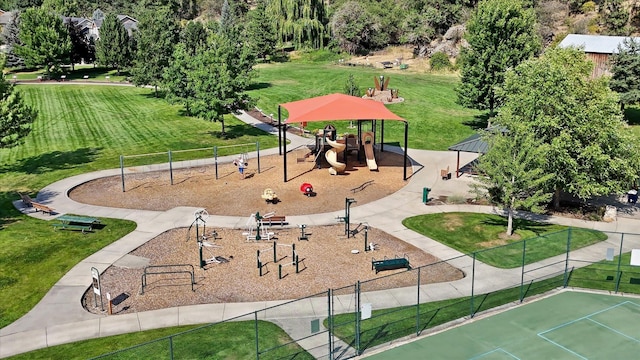 1511 N Lancashire Ln, Liberty Lake, WA 99019 - view of community featuring a lawn, fence, playground community, and a gazebo