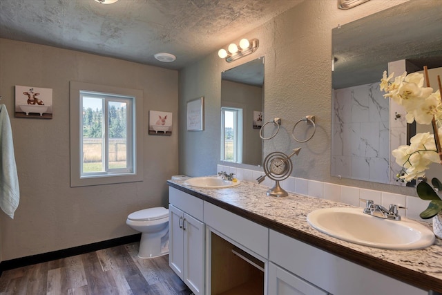 bathroom featuring wood finished floors, a sink, and a healthy amount of sunlight