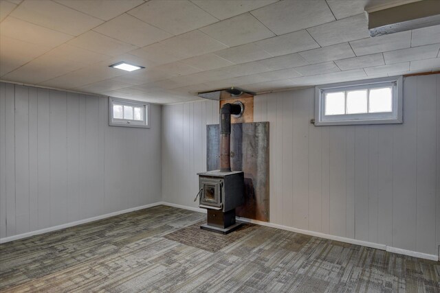 403 W Chestnut St, Almira, WA 99103 - basement featuring a wood stove and wooden walls
