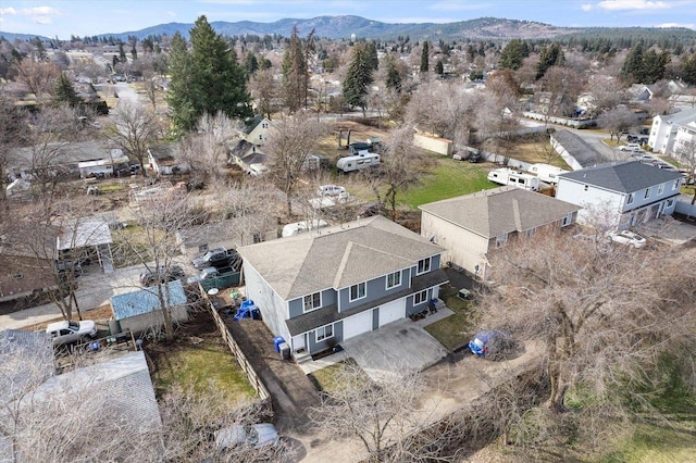 bird's eye view featuring a residential view and a mountain view