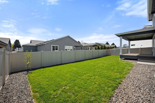 view of yard featuring a wooden deck and a fenced backyard
