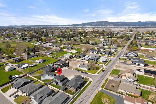 aerial view featuring a residential view and a mountain view