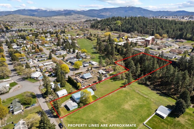 drone / aerial view with a residential view and a mountain view