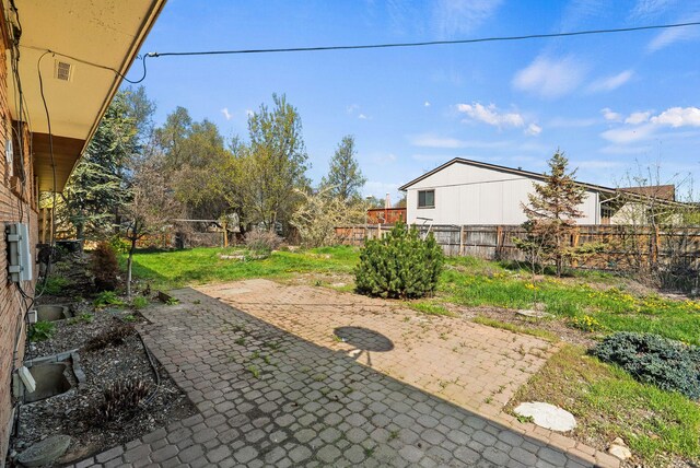 view of yard featuring a patio area and a fenced backyard