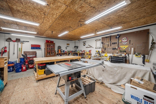 miscellaneous room featuring a workshop area