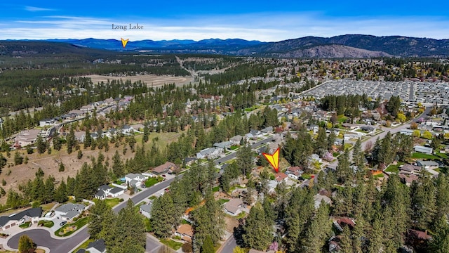 birds eye view of property featuring a residential view and a mountain view