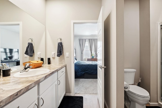 18706 E Flat Rock River Ave, Spokane Valley, WA 99016 - bathroom with ensuite bath, toilet, vanity, and wood finished floors