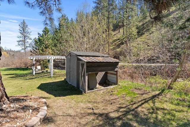 view of shed featuring a pergola