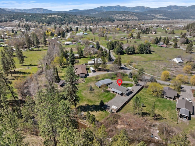 birds eye view of property with a mountain view