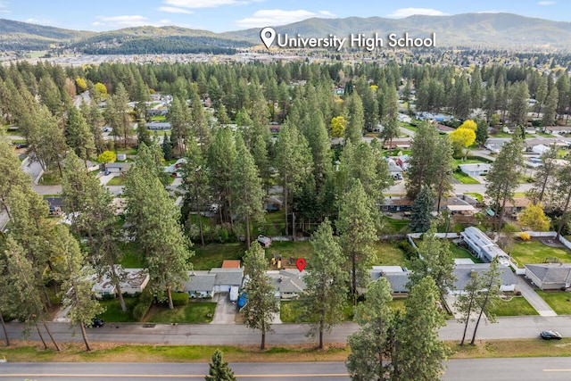 birds eye view of property featuring a residential view and a mountain view