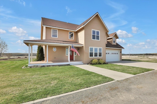 28222 N Wild Rose Ln, Davenport, WA 99122 - view of front of home with a shingled roof, an attached garage, driveway, a porch, and a front yard