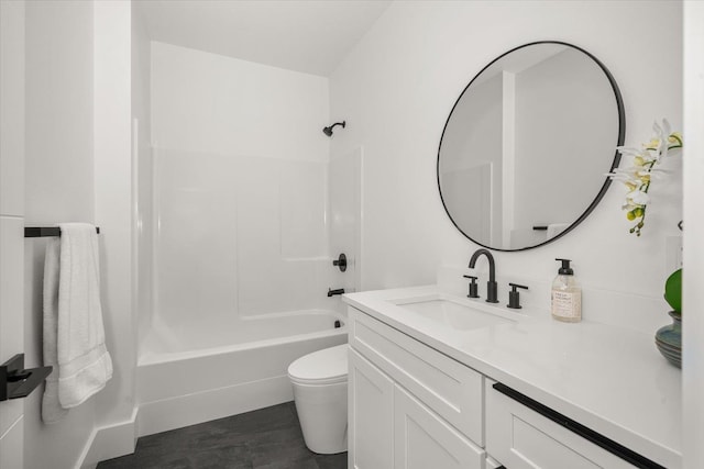 27603 N Bruce Rd, Chattaroy, WA 99003 - bathroom with wood finished floors, bathing tub / shower combination, vanity, and toilet