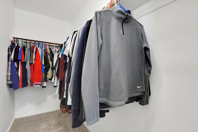 walk in closet with carpet