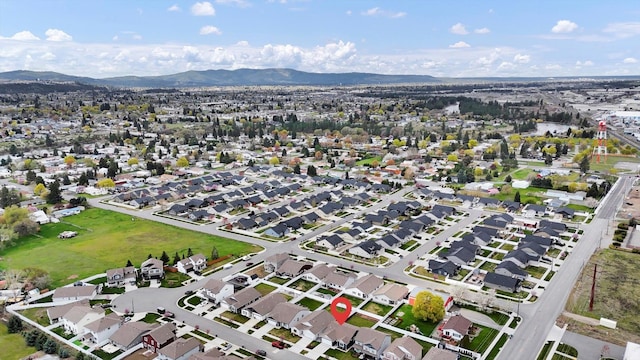 aerial view featuring a residential view and a mountain view