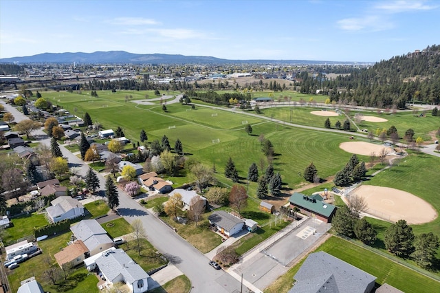 drone / aerial view with a mountain view and a residential view