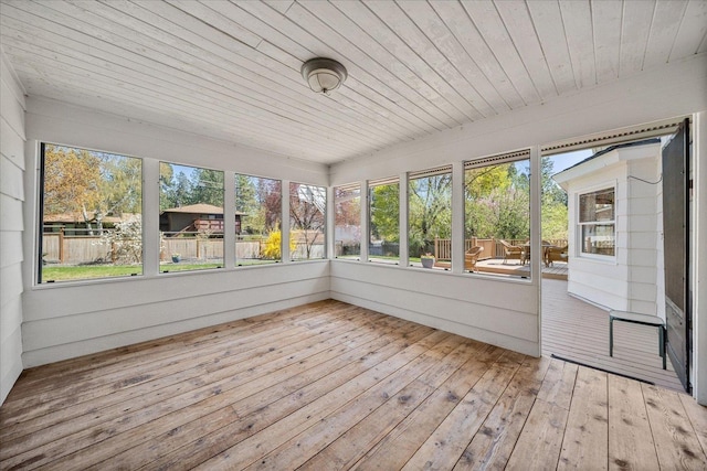 2711 S Pittsburg St, Spokane, WA 99203 - unfurnished sunroom featuring a wooden deck, hardwood / wood-style floors, and wooden ceiling