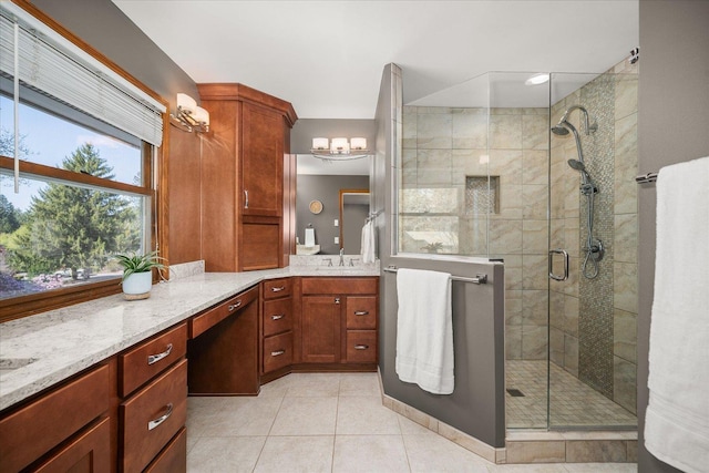 2711 S Pittsburg St, Spokane, WA 99203 - full bathroom featuring vanity, a shower stall, and tile patterned floors