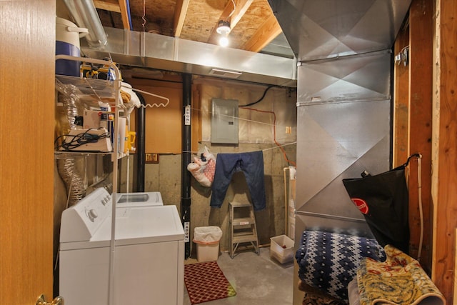 9306 E Lake Rd, Elk, WA 99009 - unfinished basement featuring visible vents, washer and dryer, and electric panel