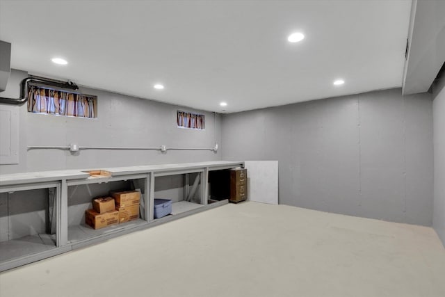 finished below grade area with recessed lighting