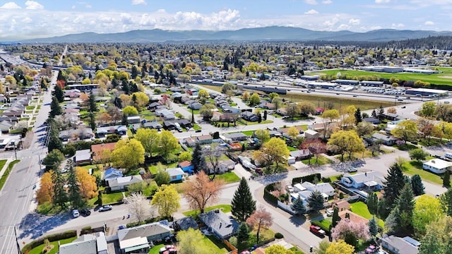drone / aerial view with a residential view and a mountain view