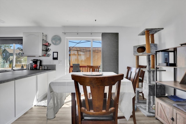 dining area with a wealth of natural light and light wood finished floors