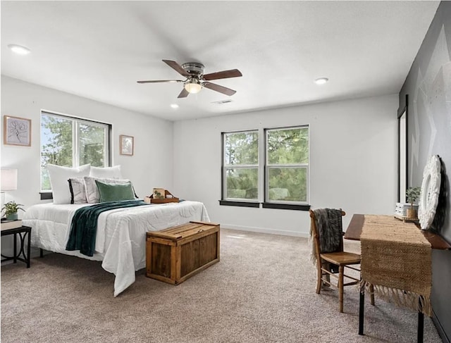 2942 W 18th Ave, Spokane, WA 99224 - bedroom with light colored carpet, visible vents, a ceiling fan, and recessed lighting