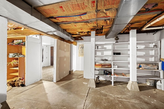 view of unfinished basement