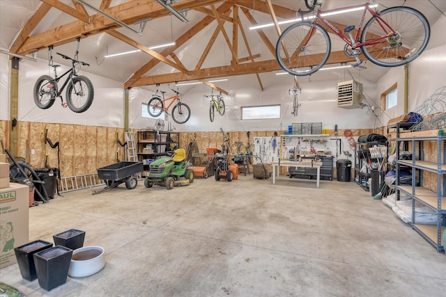 garage with a workshop area