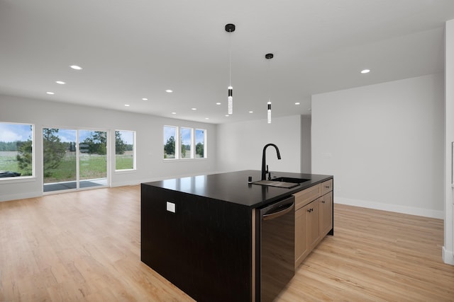 3621 W Montgomery Rd, Deer Park, WA 99006 - kitchen featuring dark countertops, recessed lighting, a sink, light wood finished floors, and dishwasher
